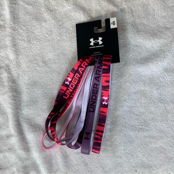 NWT Under Armour Pink&Purple No-Slip Silicon Grip Thin Sporty Headband Set (6) - Picture 3 of 5